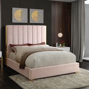 Gold frame/legs / pink velvet king bed main photo