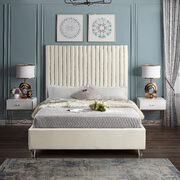 Modern cream velvet fabric king bed w/ platform main photo