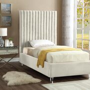 Modern cream velvet fabric twin bed w/ platform main photo