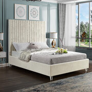 Modern cream velvet fabric bed w/ platform main photo