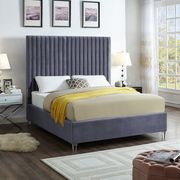 Modern gray velvet fabric bed w/ platform main photo