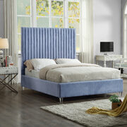 Modern sky blue velvet fabric bed w/ platform main photo