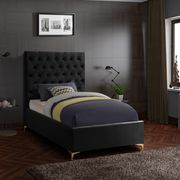 Black velvet tufted headboard twin bed main photo
