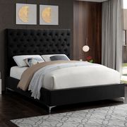Black velvet tufted headboard contemporary bed main photo