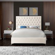 Cream velvet tufted headboard king bed