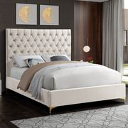 Cream velvet tufted headboard contemporary bed main photo