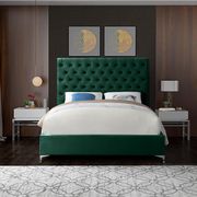 Green velvet tufted headboard king bed main photo