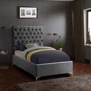 Gray velvet tufted headboard twin bed main photo