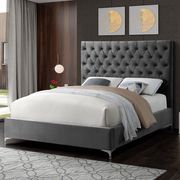 Gray velvet tufted headboard contemporary bed main photo
