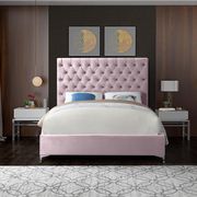 Pink velvet tufted headboard king bed main photo