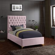 Pink velvet tufted headboard twin bed main photo
