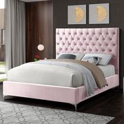 Pink velvet tufted headboard contemporary bed main photo