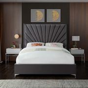 Gray velvet king size bed w/ metal legs main photo