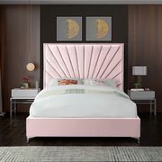 Pink velvet king size bed w/ metal legs main photo