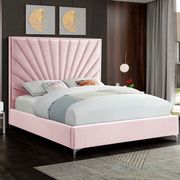 Pink velvet queen size bed w/ metal legs main photo