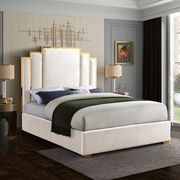 Cream velvet contemporary king bed w/ golden base main photo