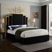 Black velvet contemporary king bed w/ golden base main photo