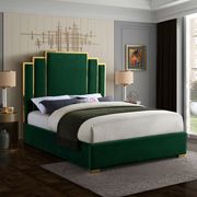 Green velvet contemporary king bed w/ golden base main photo