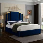 Navy velvet contemporary king bed w/ golden base main photo