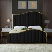 Curved golden frame / black velvet king bed main photo