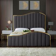Curved golden frame / gray velvet king bed main photo