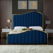 Curved golden frame / navy velvet king bed main photo