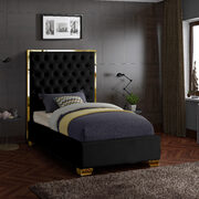 Modern gold legs/trim tufted bed in black velvet main photo