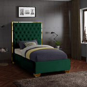Modern gold legs/trim tufted twin bed in green velvet main photo