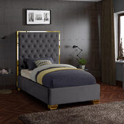 Modern gold legs/trim tufted bed in gray velvet main photo