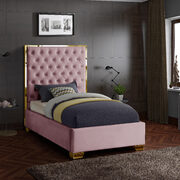 Modern gold legs/trim tufted twin bed in pink velvet main photo