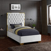 Modern gold legs/trim tufted twin bed in white velvet main photo