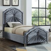 Contemporary platform twin bed in gray velvet main photo