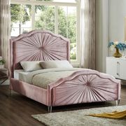 Contemporary platform king bed in pink velvet main photo