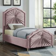 Contemporary platform twin bed in pink velvet main photo