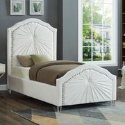 Contemporary platform twin bed in white velvet main photo