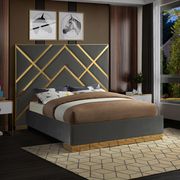 Gold metal / gray velvet contemporary bed main photo
