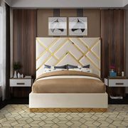 Gold metal / cream velvet contemporary king bed