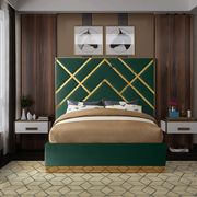 Gold metal / green velvet contemporary king bed main photo