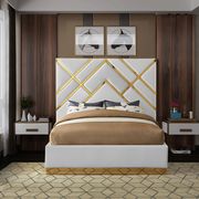 Gold metal / white leatherette king bed main photo