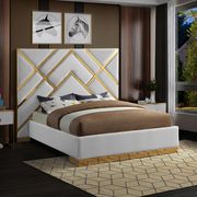 Gold metal / white leatherette contemporary bed main photo