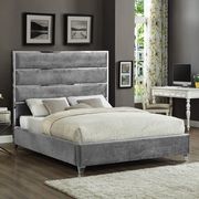 Chrome / gray velvet designer king bed main photo