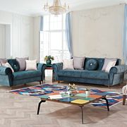 Stylish teak blue tufted arms storage sofa