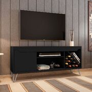 Mid-century- modern 53.54 TV stand with wine rack in black main photo