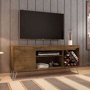 Mid-century- modern 53.54 TV stand with wine rack in rustic brown main photo