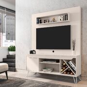 53.54 mid-century modern freestanding entertainment center with media shelves and wine rack in off white main photo