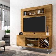 53.54 mid-century modern freestanding entertainment center with media shelves and wine rack in cinnamon main photo