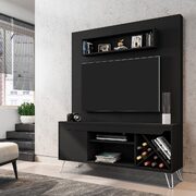 53.54 mid-century modern freestanding entertainment center with media shelves and wine rack in black main photo