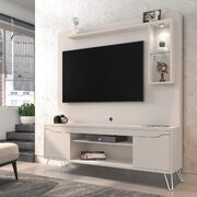 62.99 freestanding mid-century modern entertainment center with led lights and decor shelves in off white main photo
