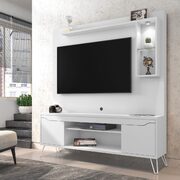 62.99 freestanding mid-century modern entertainment center with led lights and decor shelves in white main photo