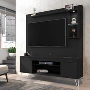 62.99 freestanding mid-century modern entertainment center with led lights and decor shelves in black main photo